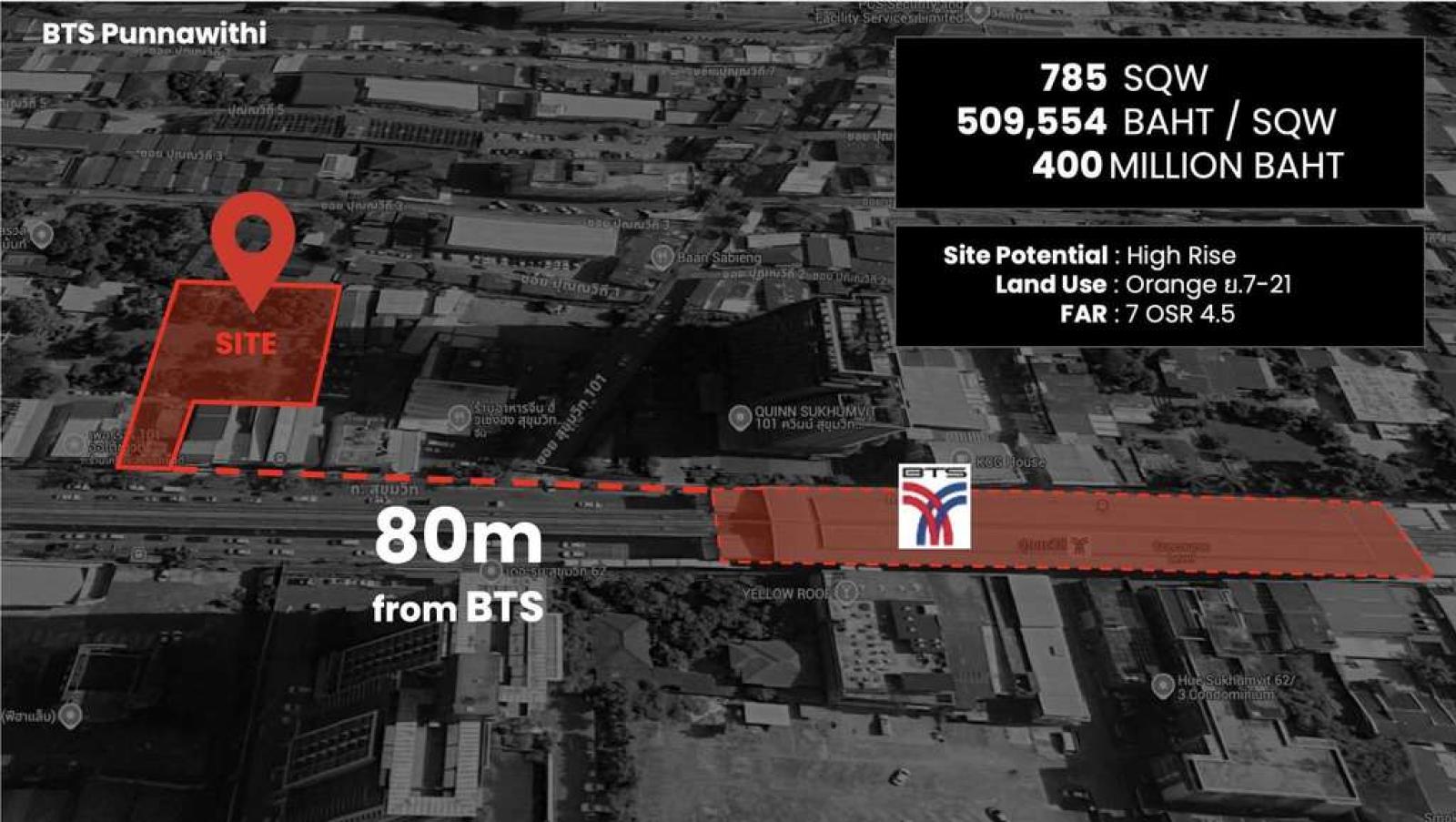 ที่ดินสุขุมวิท 101 ติด รถไฟฟ้าสถานีปุณณวิถี / 2 ไร่ 1 งาน 85 ตร.วา (ขาย), Land in Sukhumvit 101, adjacent to Punnawithi BTS station. / 85 Square Wa (FOR SALE) PALM914